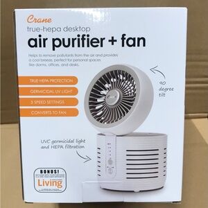 CRANE (EE-5073) TRUE HEPA DESKTOP AIR PURIFIER + FAN * NEW IN BOX *